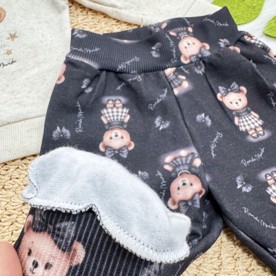 Conj. Blusa Moletom de Linho I'm So Beautiful e Calça Ursinhas - Areia e Preto